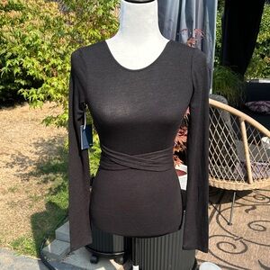 Wilfred Free Sekula ballerina wrap Long Sleeve Top Black NWT